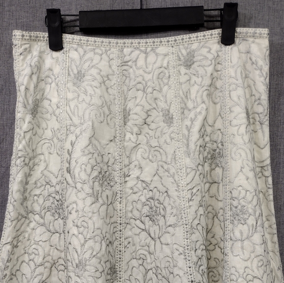 Peter Nygard Linen Blend Embroidered Floral Pleated Skirt Women's 8 Cream Retro - Picture 6 of 9